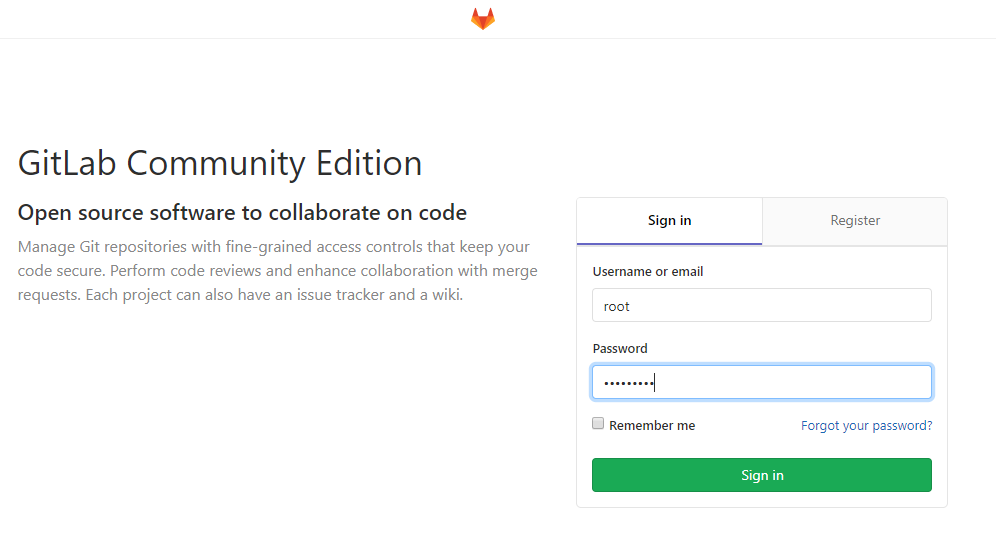 Login page